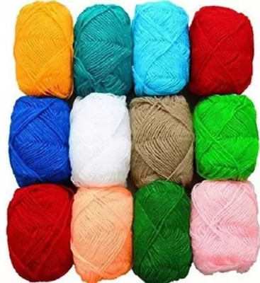 Lucknow Crafts Multicolor Hand Knitting Art Craft Soft Fingering Crochet Hook Yarn Thread(200 m Pack of12)