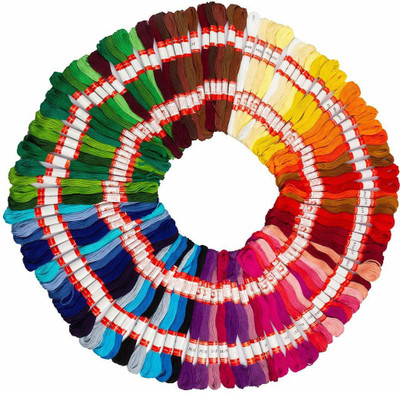 KHUSHA CREATIONS Multicolor Cotton Embroidery Threads For Hand & Machine embroidery Thread(7 m Pack of50)