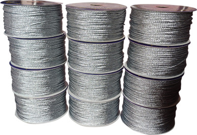 LOOPZE TWISTED CORD Silver, (2 mm) usually as blouse dori, lehnga, saree and other craft material Thread(12 m Pack of12)