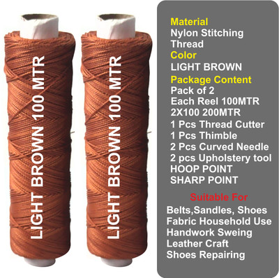 DOMICK Leather Nylon Thread (2 ply Hi Tenacity Nylon) Thick 0.60 MM, 200M WITH KIT Thread(100 m Pack of2)