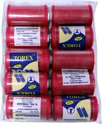 TOREX 3 PLY POLYESTER SEWING & STITCHING BOX LIGHT RED COLOR Thread(1000 m Pack of10)
