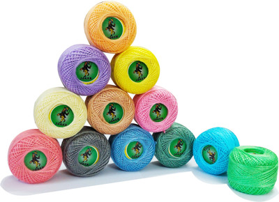 DOMICK Mercerized Cotton 6 Ply Thickness 0.40MM Each Ball 115 M Approx, 12 Color 12 Pcs Thread(40 m Pack of12)