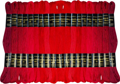 DOMICK Embroidery Thread Floss Skeins 7.5 Meter 6 Ply, 10 Color 50 pcs Red shade Thread(7.5 m Pack of50)