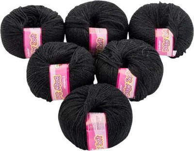 ARTPARASITE Vardhman Baby Soft Thin 4ply Knitting Wool Ball 25 Gram Each yarn Hand Black Thread(87 m Pack of6)