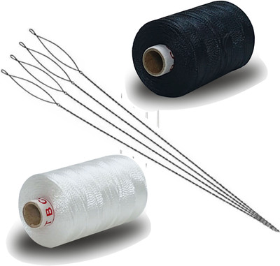 ANWALA MARKA 2 Ply Nylon Thread, Stainless Steel Collapsible Eye Beading Needle 0.30MM 8 PCS Thread(0.3 m Pack of2)