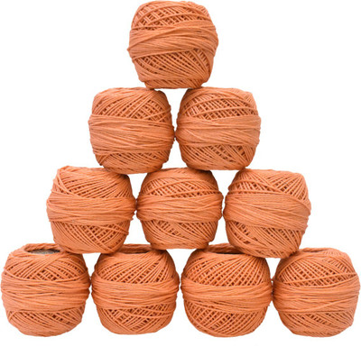 Embroiderymaterial Thick Crochet Cotton Orange Colour Thread, 10 Rolls, Size-12 Thread(55 m Pack of10)