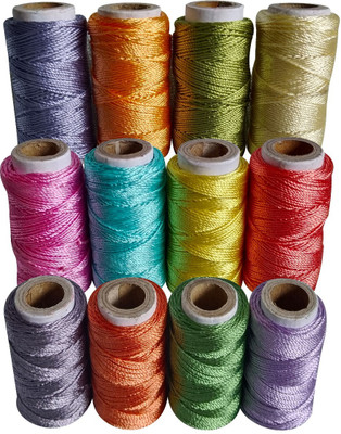 DOMICK Thick Hand Embroidery Silk Thread Jewellery-tassel Making 300M 12 COLOR Thread(60 m Pack of12)