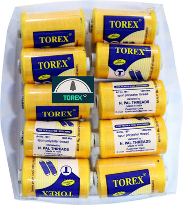 TOREX 3 PLY POLYESTER SEWING & STITCHING BOX OF YELLOW COLOR Thread(1000 m Pack of10)