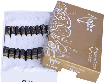 Quickcollection Cotton Anchor Thread Skeins Stitched Embroidery/Long Stranded Shade White Thread(8 m Pack of25)