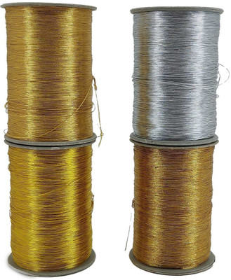 AUMNI CRAFTS Zari Metallic Threads 0.1 MM Gold + Silver + 2 Gold Copper Tinter Shades Thread(50 m Pack of4)