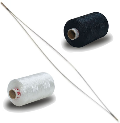 ANWALA MARKA 2 Ply Nylon Thread 1000, Stainless Steel Big Eye Beading Needle 4 Pcs 4.5 Inch Thread(4.5 m Pack of2)