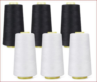 jay shubham threads WHITE & BLACK Thread(3000 m Pack of6)
