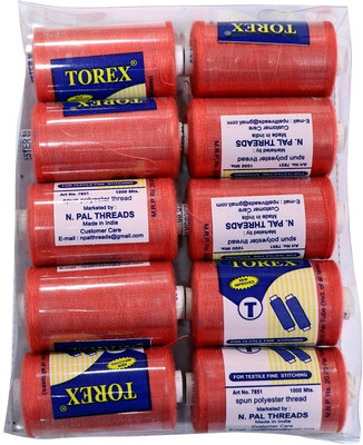 TOREX 3 PLY POLYESTER SEWING & STITCHING BOX OF ORANGE COLOR Thread(1000 m Pack of10)