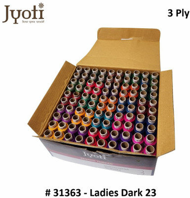 Jyoti Sewing Thread Polyester, 3 Ply / 64 Count, Lubrication Dhaga, Ladies Dark 23, Thread(135 m Pack of100)