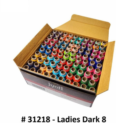Jyoti Sewing Thread Polyester, 2 Ply/52 Count, Lubrication Dhaga, Ladies Dark 8, Thread(180 m Pack of100)