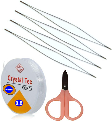 DOMICK 4 Stainless Steel Collapsible Eye Beading Needles, Nylon, 2.25 Inch 1P Scisor Thread(57.15 m Pack of6)