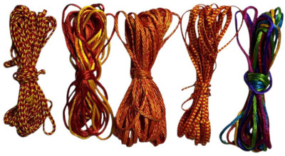 KHUSHA CREATIONS Orange,Yelllow,Red,Multicolor(5metre Each:Total 25 Metre) Thread(5 m Pack of5)