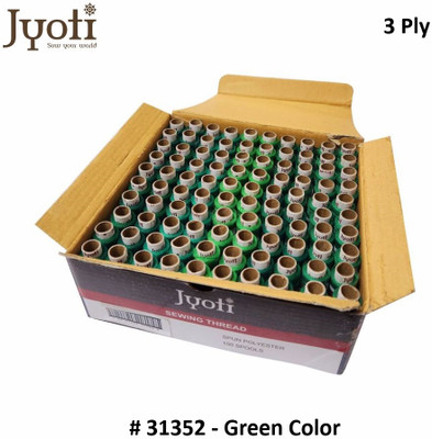 Jyoti Sewing Thread Polyester, 3 Ply / 64 Count, Lubrication Dhaga, Green Color, Thread(135 m Pack of100)