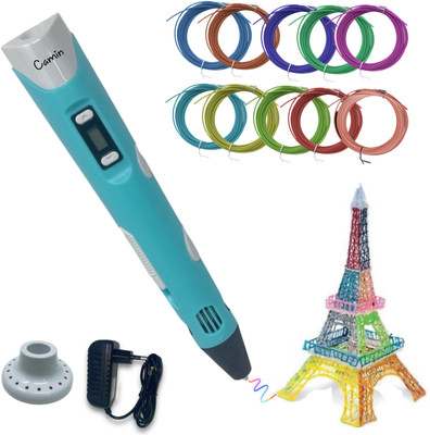 camin 3D Pen| 3D Pen with Adapter| 3D Pen for Kids (10 Color PLA Filament) Blue Color 3D Printer Pen