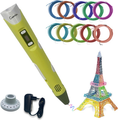 camin 3D Pen| 3D Pen with Adapter| 3D Pen for Kids (10 Color PLA Filament) Yellow 3D Printer Pen