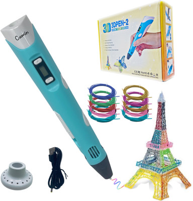 camin 3D Pen| 3D Pen with USB Cable| 3D Pen for Kids (10 Color PLA Filament) Blue 3D Printer Pen