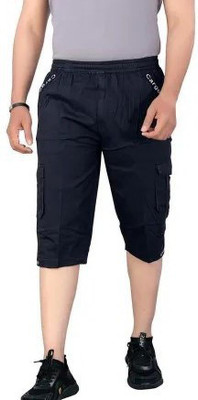 VRAJGLOBAL Solid, Self Design Men Three Fourths