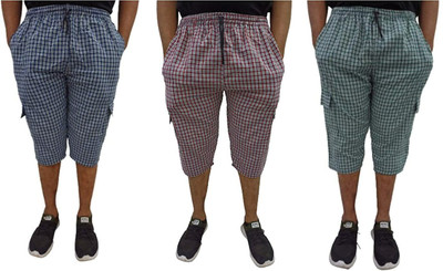 J K FASHIONS Checkered Men Three Fourths