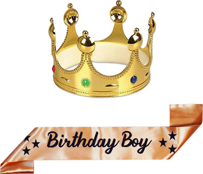 Unique Creations Birthday Boy Gold Sash With King Crown For Boys & Mens(Set of 2)