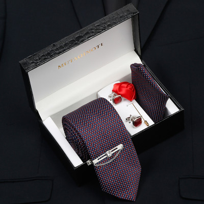 MUTAQINOTI Silk Cufflink & Tie Pin Set(Maroon)