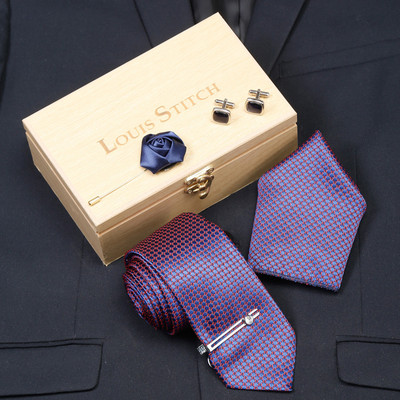 LOUIS STITCH Silk Tie & Cufflink(Silver)