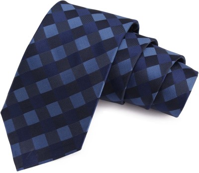 PELUCHE Groovy Blue & Black Colored Microfiber Neck Checkered Men Tie