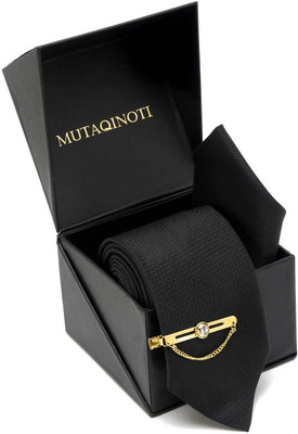 MUTAQINOTI Silk Tie Pin Set(Black)