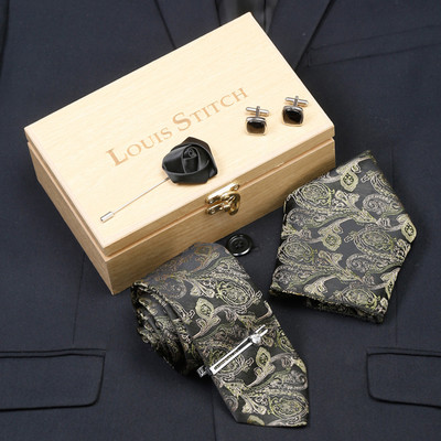 LOUIS STITCH Silk Cufflink & Tie Pin Set(Green)