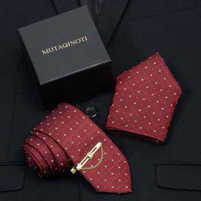 MUTAQINOTI Silk Tie Pin Set(Maroon)