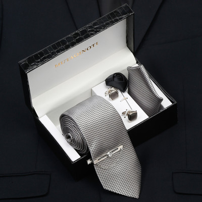 MUTAQINOTI Silk Cufflink & Tie Pin Set(Grey)