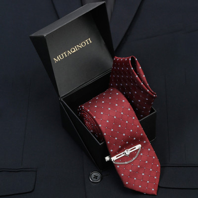 MUTAQINOTI Silk Tie Pin Set(Maroon)