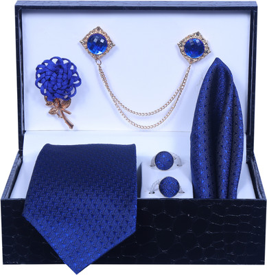 RANDOM STRIPE Silk Cufflink & Tie Pin Set(Blue)