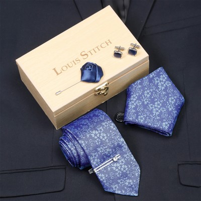 LOUIS STITCH Silk Tie & Cufflink(Silver)