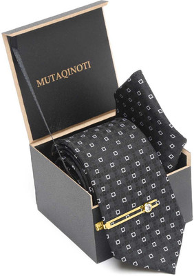 MUTAQINOTI Brown Ethic Italian Style Silk Necktie With Pocket Square Gold Tie Pin Printed Tie