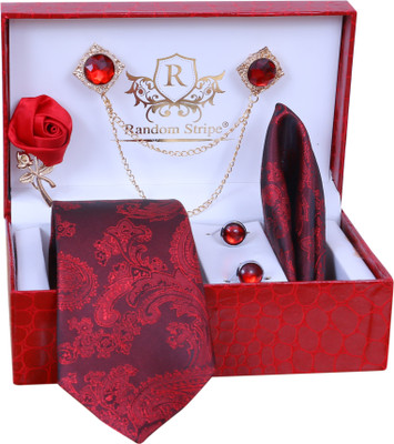 RANDOM STRIPE Silk Cufflink & Tie Pin Set(Red)
