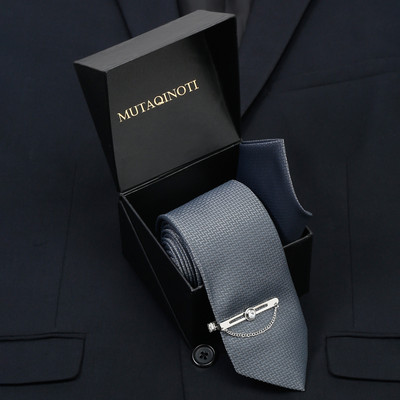MUTAQINOTI Silk Tie Pin Set(Grey)