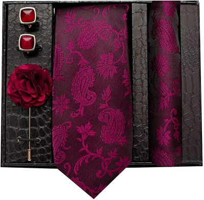 AXLON Silk Cufflink & Tie Pin Set(Maroon)