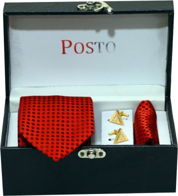 POSTO Metal Cufflink & Tie Pin Set(Red)