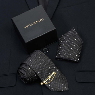 MUTAQINOTI Silk Tie Pin Set(Black)