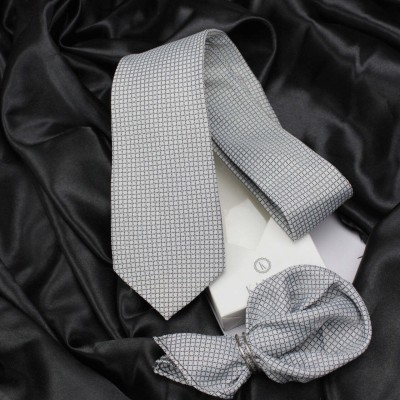 Kovove The Essentials Checkered White Neck Tie and Pocket Square Gift Box Checkered Tie(Pack of 2)