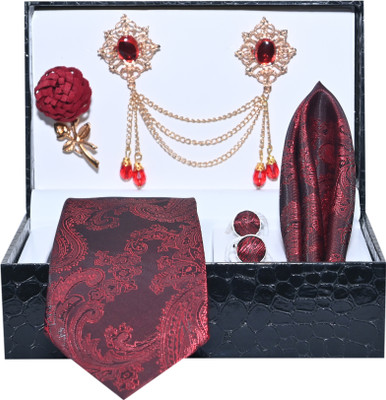 RANDOM STRIPE Silk Cufflink & Tie Pin Set(Red)