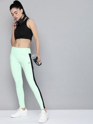 HRX by Hrithik Roshan Striped Women Light Green Tights