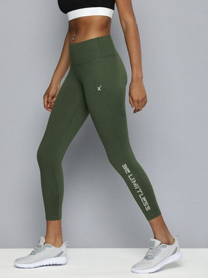 HRX by Hrithik Roshan Printed Women Dark Green Tights