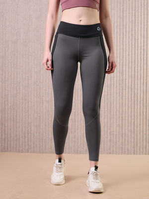 TECHNOSPORT Color Block Women Grey Tights