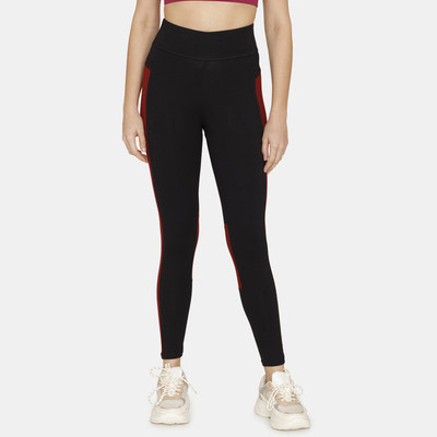 Zelocity by Zivame Color Block Women Red Tights